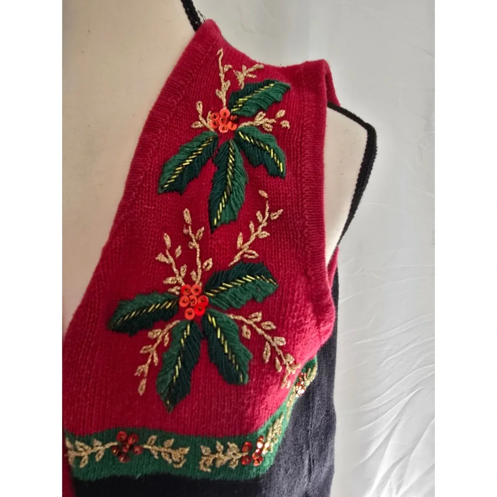 Katie Lu Collection Womens Medium Ugly Christmas‎ Sweater Vest Holiday Sequin